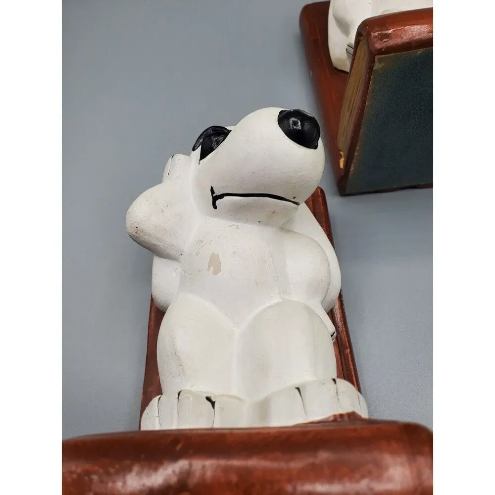 VINTAGE SNOOPY PEANUTS BOOKENDS (2) RARE CERAMIC KIDS ROOM COLLECTOR